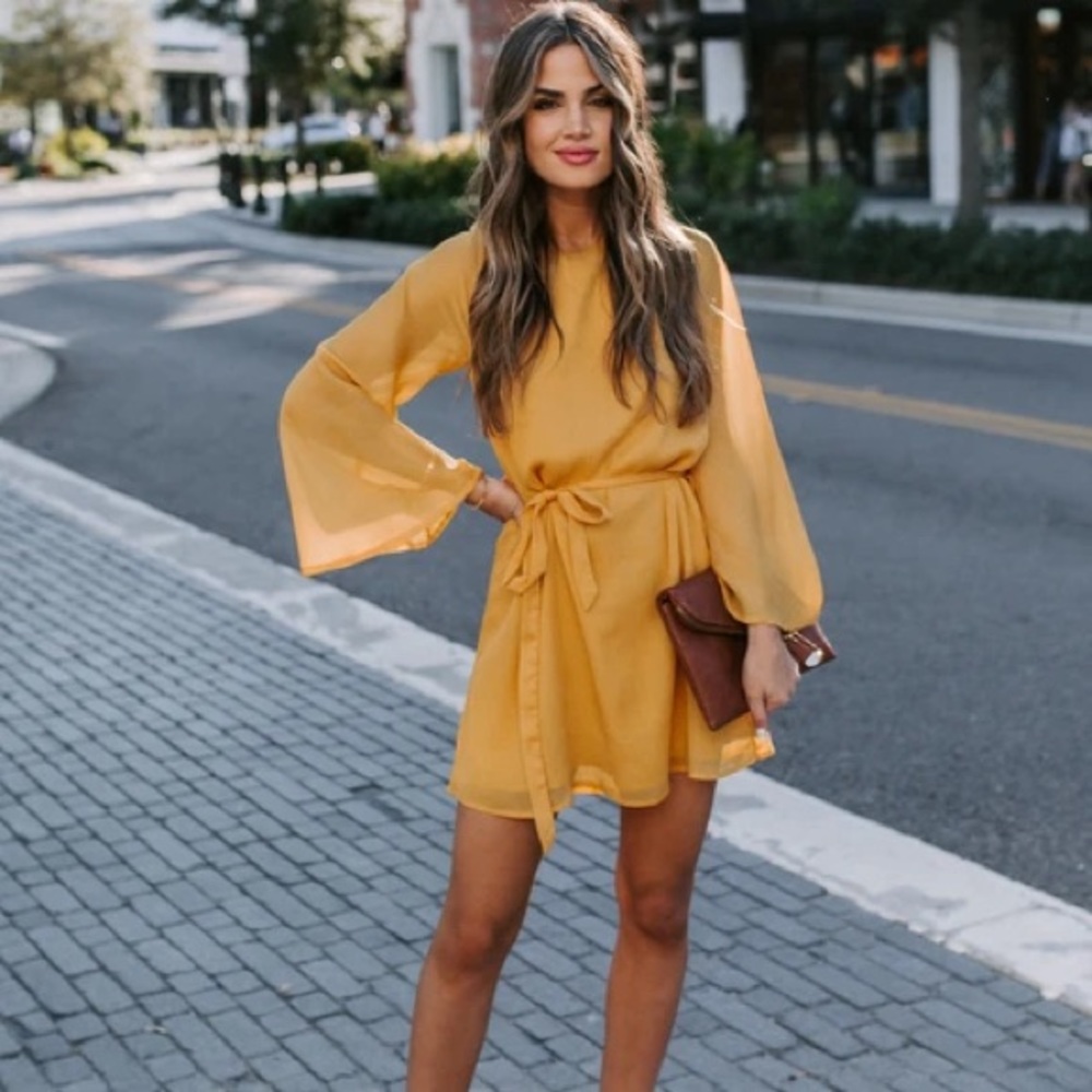 VICI Yellow Bublé bell sleeve shimmer dress